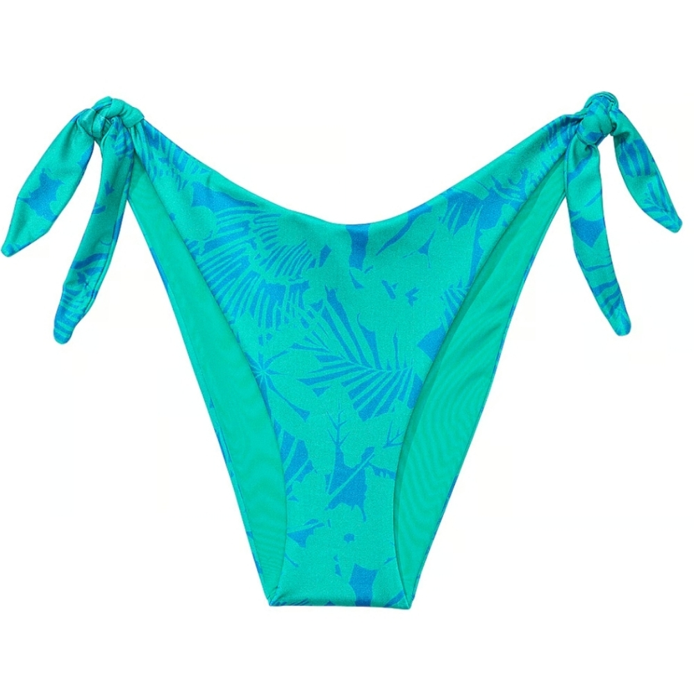Victoria's Secret Knotted Side Tie Brazilian Blue Palm Bikini Bottom Sz S Beach